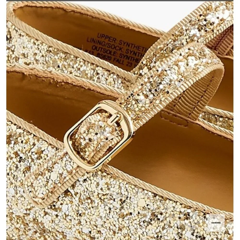 Girls Gold Glittery Ballet Mary Jane Flats Party Shoes Size 5 J. Crew Factory